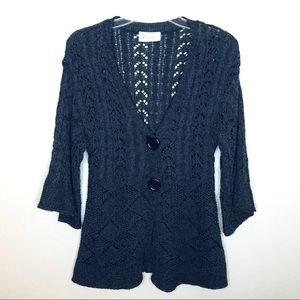 PUTORTI Open Weave Two-button Cardigan